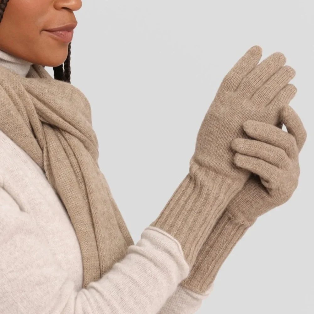 Alashan 100% Cashmere Texting Essential Glove Natural Tan One Size Fits Most